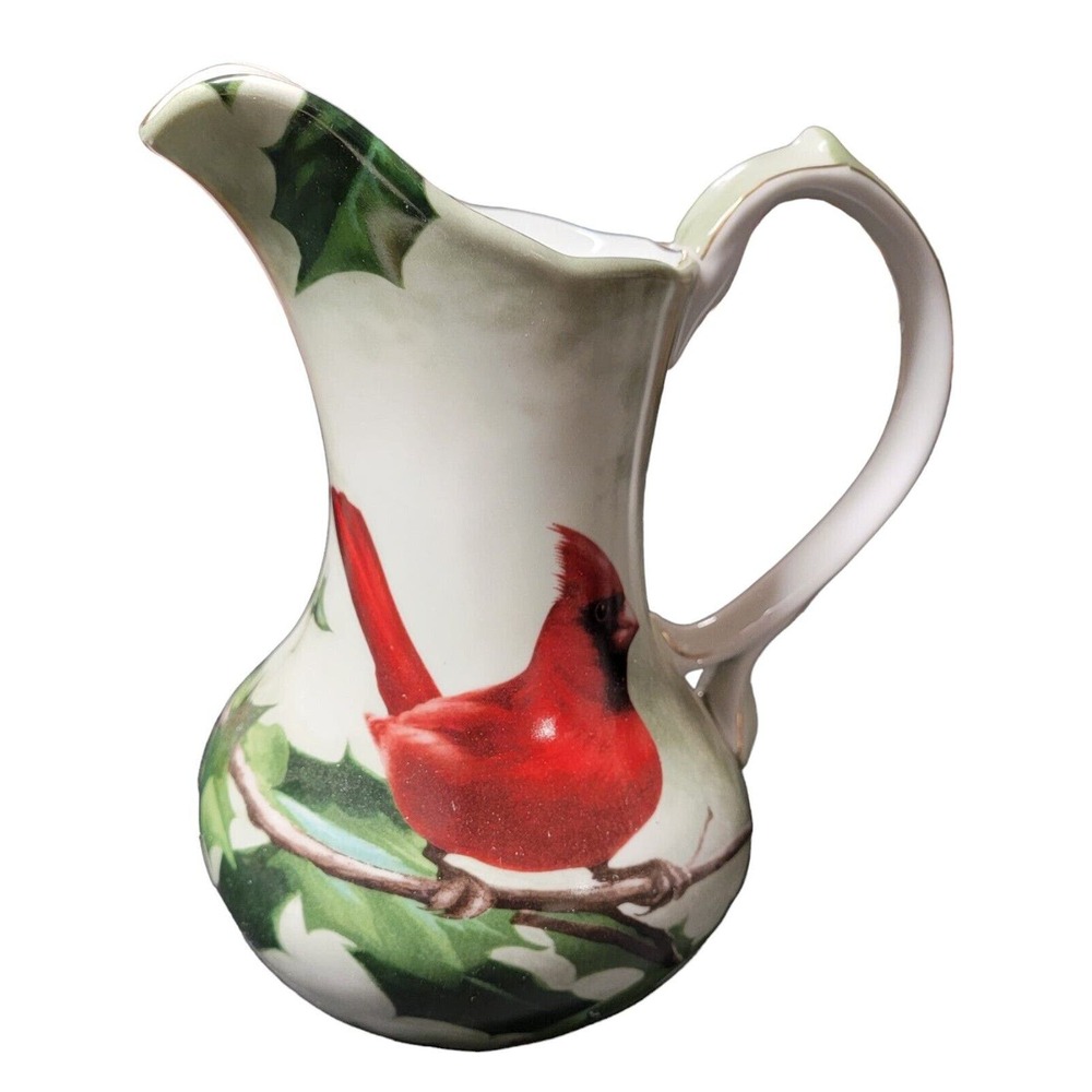 10.5" Cardinal Holly Christmas Porcelain Pitcher Jug Hautman Bros Collection MIB